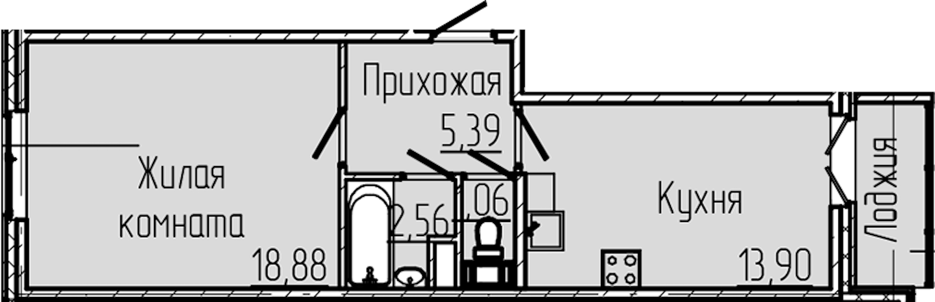 1-комнатная квартира 43.38 м², 7/8 эт., ЖК «SERTOLOVO PARK»